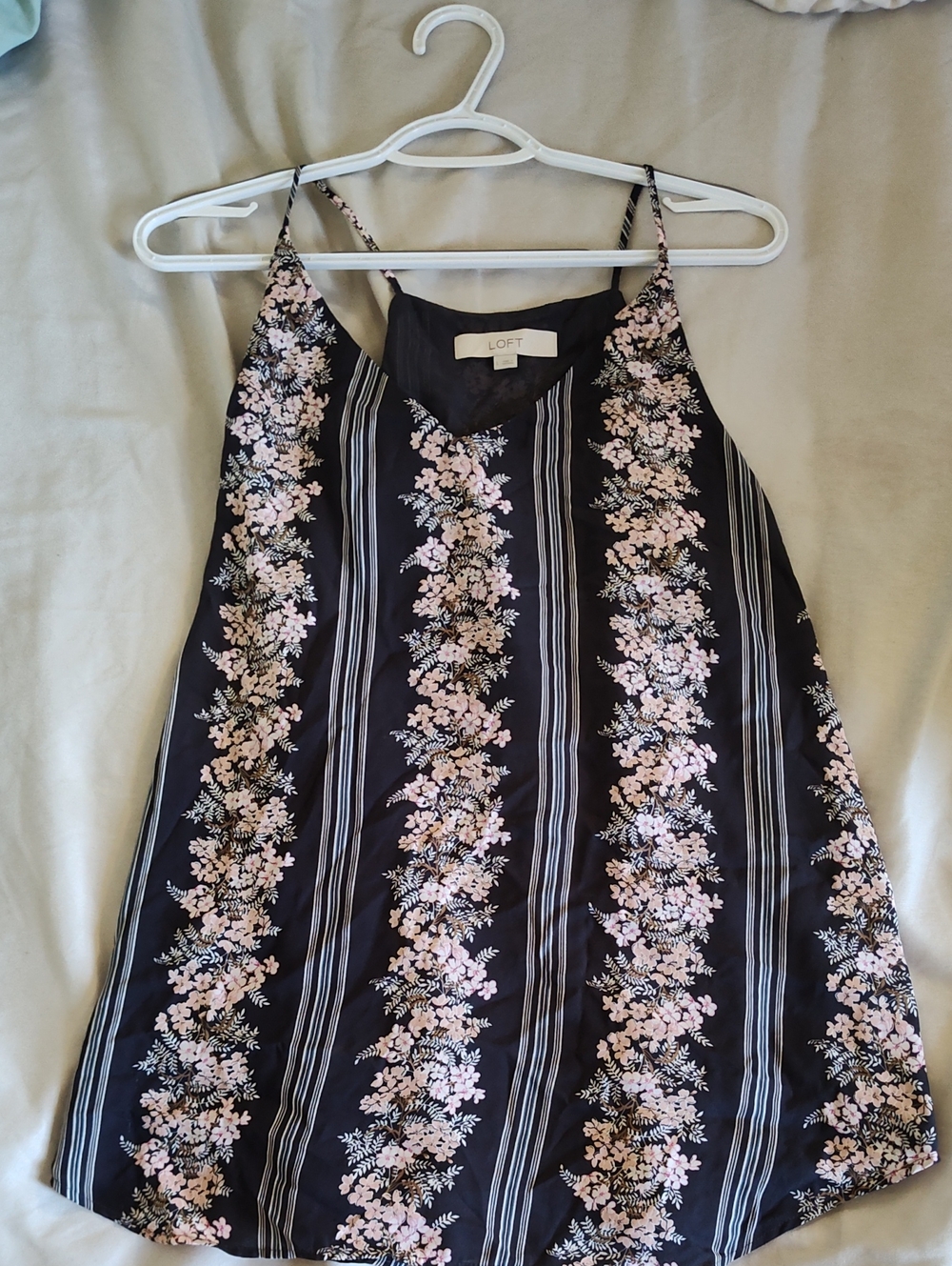 LOFT Black Floral Stripe Spaghetti-Strap Cami